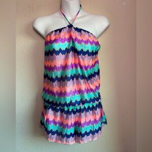 Victoria’s Secret Multi Color Chevron Stripe Halter Tie Shorts Romper Coverup S